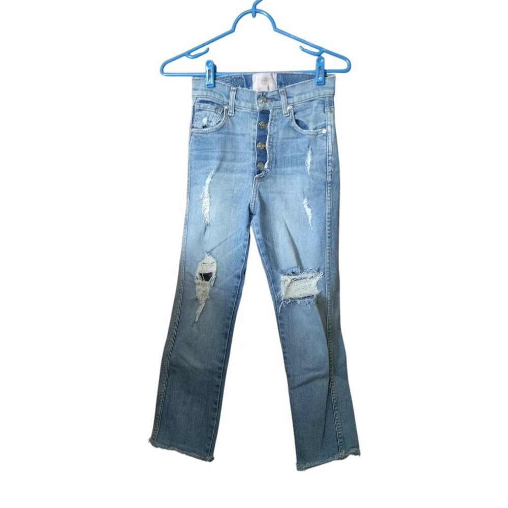 REVICE Size 25 Women's Blue Button Fly High Rise Distressed Raw Hem Denim Jeans